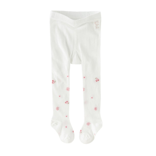 Dave&Bella Summer Kids Girls White Cute Cherry Print Stretchable Footed Tights Leggings