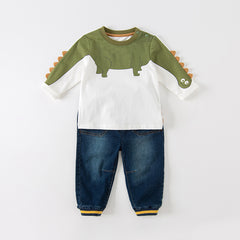 Dave&Bella Baby Boys Spring Dinosaur Cartoon Print Cotton T Shirts