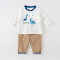 Dave&Bella Baby Boys Spring Dinosaur Cartoon Print Cotton T Shirts