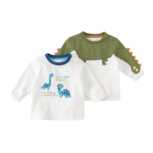 Dave&Bella Toddler Boys Playful Dinosaur Cartoon Print Cotton T Shirts