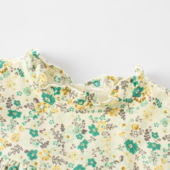 Dave&Bella Toddler Girls Autumn Green Floral Print Cotton Cute A-line Dress