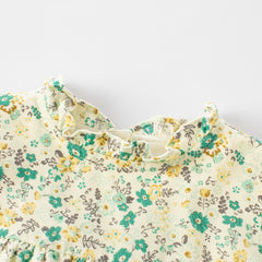 Dave&Bella Toddler Girls Autumn Green Floral Print Cotton Cute A-line Dress