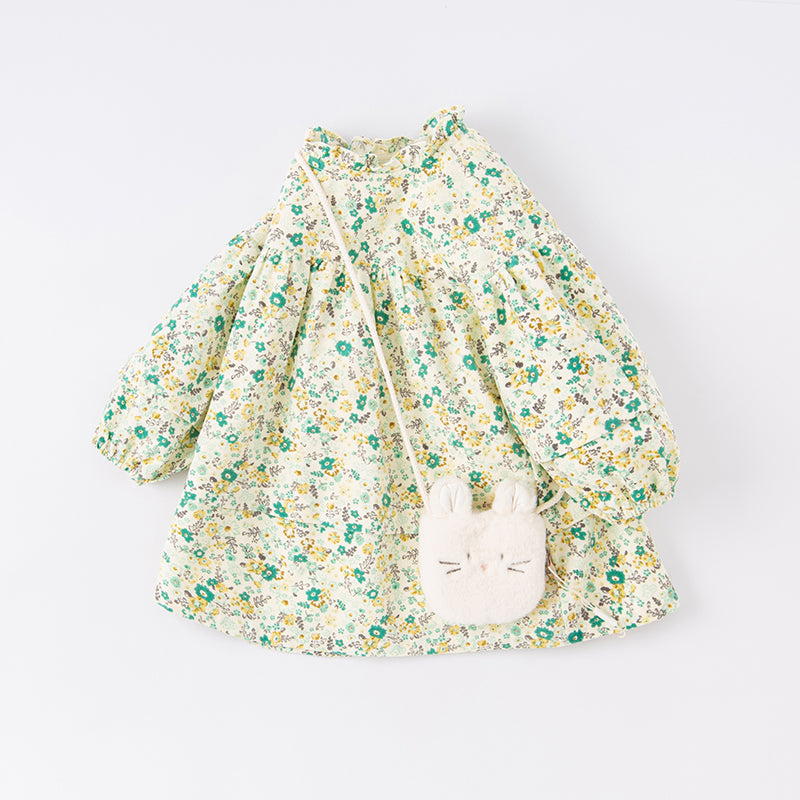 Dave&Bella Toddler Girls Green Floral Print Cotton Cute A-line Dress