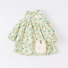 Dave&Bella Toddler Girls Autumn Green Floral Print Cotton Cute A-line Dress