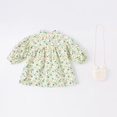 Dave&Bella Toddler Girls Autumn Green Floral Print Cotton Cute A-line Dress