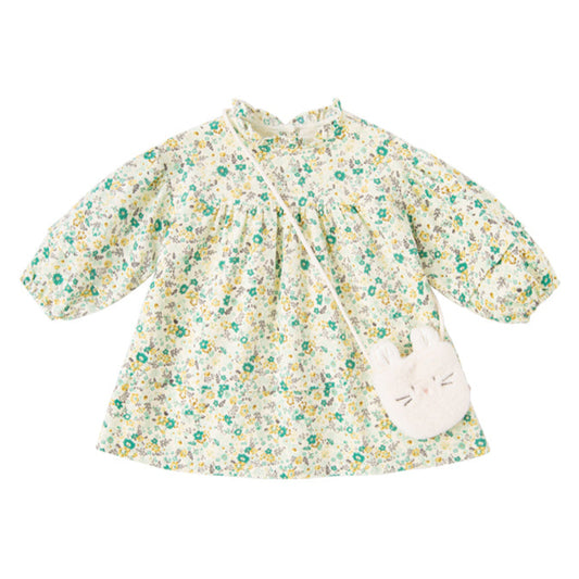 Dave&Bella Toddler Girls Autumn Green Floral Print Cotton Cute A-line Dress