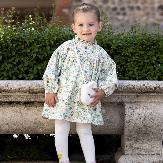 Dave&Bella Toddler Girls Autumn Green Floral Print Cotton Cute A-line Dress