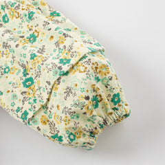 Dave&Bella Toddler Girls Autumn Green Floral Print Cotton Cute A-line Dress