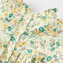 Dave&Bella Toddler Girls Autumn Green Floral Print Cotton Cute A-line Dress