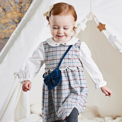 Dave&Bella Toddler Girls Autumn Casual Red Grey Plaid A-line Dress(wallet bag)
