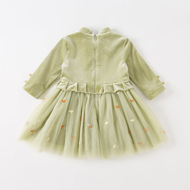 Dave&Bella Toddler Girls Sweet Chinese-style Green Mesh Birthday Dress