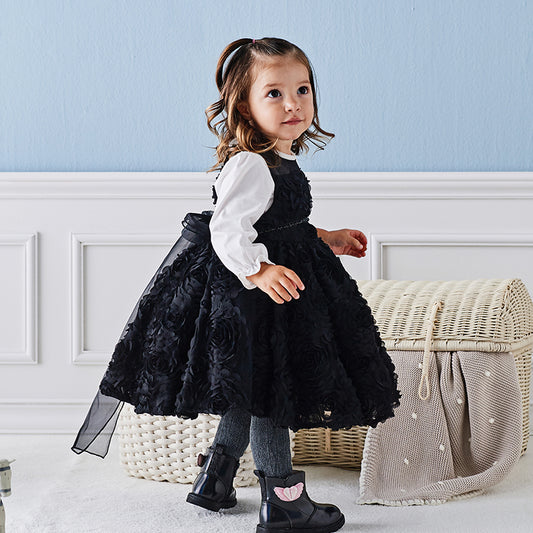 Dave&Bella Toddler Girls Summer Black Elegant Sleeveless Haute Couture Princess Dress
