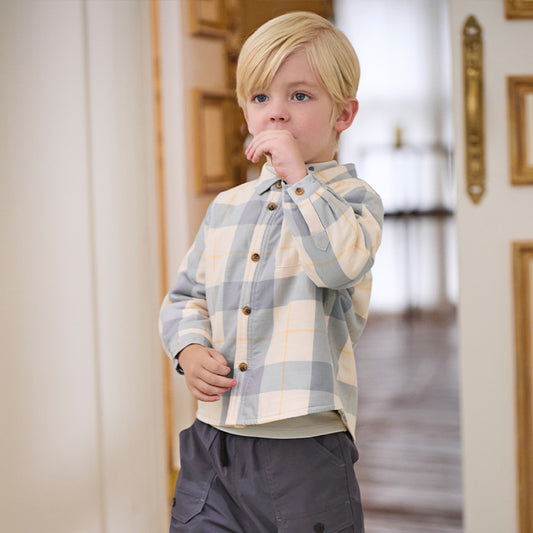 Dave&Bella Baby Boys Spring Pure Cotton Casual Plaid Top