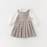 Dave&Bella Toddler Girls Khaki Plaid Long Sleeve College-style A-line Dress