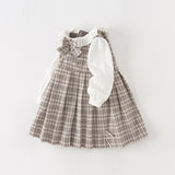 Dave&Bella Toddler Girls Khaki Plaid Long Sleeve College-style A-line Dress