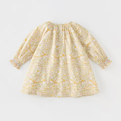 Dave&Bella Toddler Girls Autumn Beige Floral Print Cotton Princess Dress