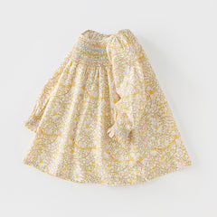 Dave&Bella Toddler Girls Autumn Beige Floral Print Cotton Princess Dress
