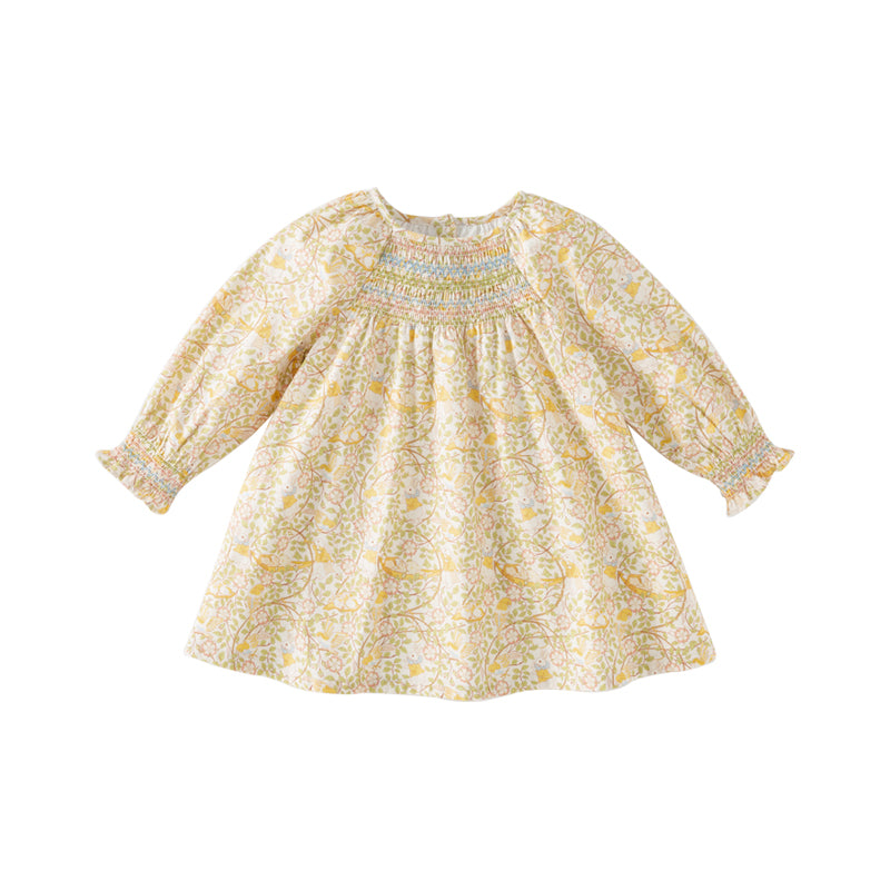 Dave&Bella Toddler Girls Autumn Beige Floral Print Cotton Princess Dress
