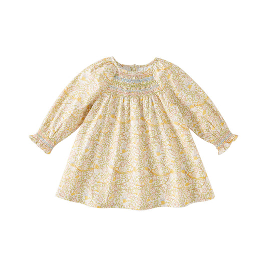 Dave&Bella Toddler Girls Autumn Beige Floral Print Cotton Princess Dress