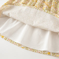 Dave&Bella Toddler Girls Autumn Beige Floral Print Cotton Princess Dress