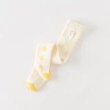 Dave&Bella Toddler Girls Beige Yellow Flower Print Footed Tights Leggings