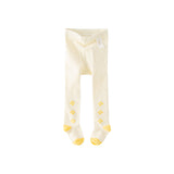 Dave&Bella Toddler Girls Beige Yellow Flower Print Footed Tights Leggings