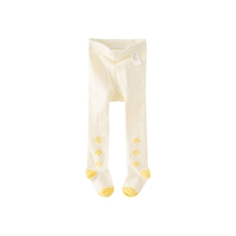 Dave&Bella Girls Autumn Beige Yellow Flower Print Footed Tights Leggings