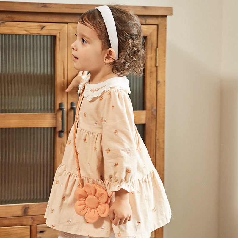 Dave&Bella Toddler Girls Spring Cotton Floral Print Sweet Dress(wallet bag)