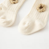 Dave&Bella Toddler Girls Beige/Grey Knit Flower Footed Tights Leggings