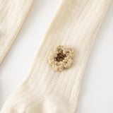 Dave&Bella Toddler Girls Beige/Grey Knit Flower Footed Tights Leggings