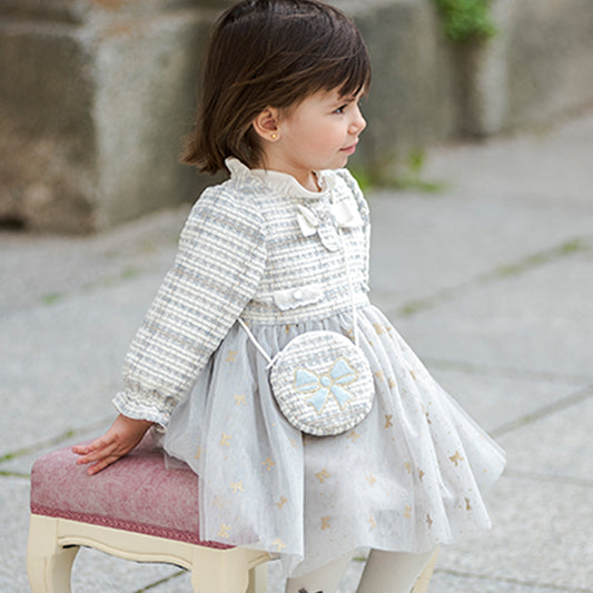 Dave&Bella Toddler Girls Autumn Light Blue Versatile Mesh Princess Dress(wallet bag）
