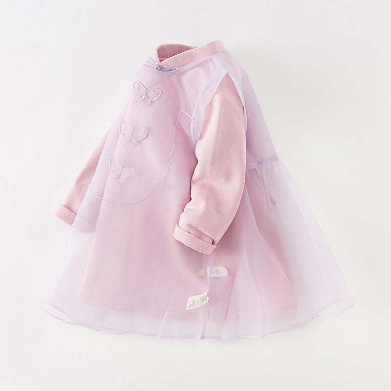 Dave&Bella Toddler Girls Purple Pink Sweet Chinese-style Mesh Two-pieces Dress