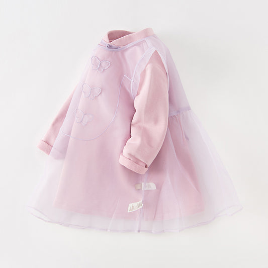 Dave&Bella Toddler Girls Autumn Sweet Chinese-style Mesh Two-pieces Dress