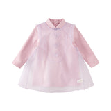 Dave&Bella Toddler Girls Purple Pink Sweet Chinese-style Mesh Two-pieces Dress