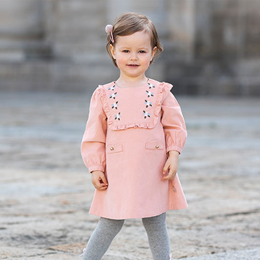 Dave&Bella Toddler Girls Autumn Sweet Cotton Grey Pink Corduroy A-line Dress