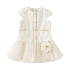 Dave&Bella Toddler Girls Autumn Beige Noble Cute A-line Mesh Dress (wallet bag)