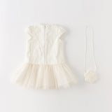 Dave&Bella Toddler Girls Beige Noble Cute Short-sleeved A-line Mesh Dress (wallet bag)