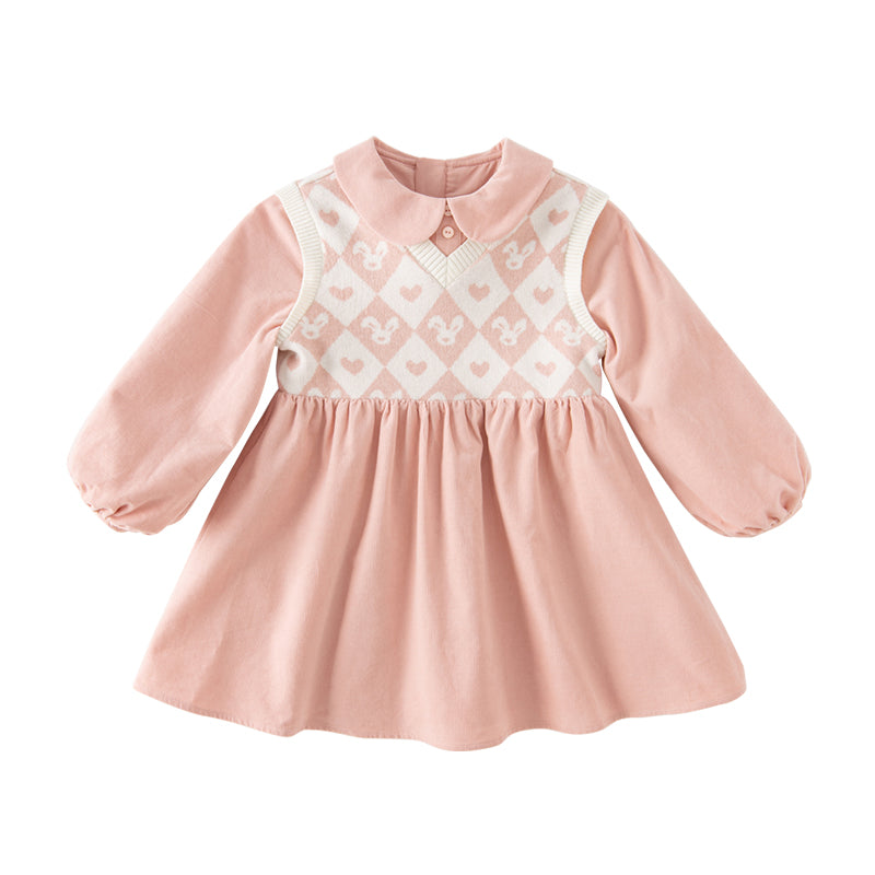 Dave&Bella Toddler Girls Autumn Cute Grey Pink Versatile A-line Dress
