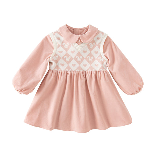 Dave&Bella Toddler Girls Autumn Cute Grey Pink Versatile A-line Dress