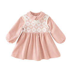 Dave&Bella Toddler Girls Autumn Cute Grey Pink Versatile A-line Dress