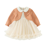 Dave&Bella Toddler Girls Charming Orange Pink Knit Sweater Mesh A-line Dress