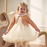 Dave&Bella Toddler Girls Charming Orange Pink Knit Sweater Mesh A-line Dress