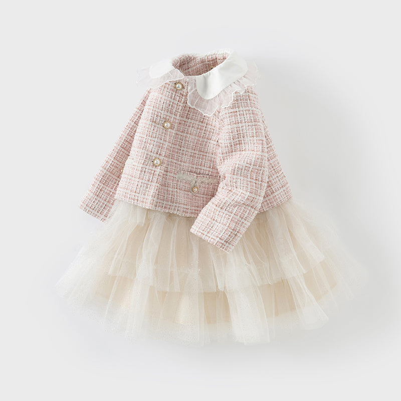 Dave&Bella Toddler Girls Elegance Light Pink Coat  A-line Mesh Dress Set