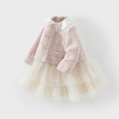 Dave&Bella Toddler Girls Autumn Elegance Light Pink Coat  A-line Mesh Dress Set