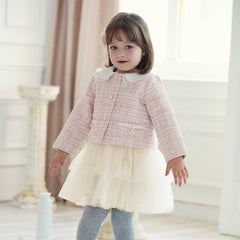 Dave&Bella Toddler Girls Autumn Elegance Light Pink Coat  A-line Mesh Dress Set
