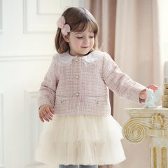 Dave&Bella Toddler Girls Autumn Elegance Light Pink Coat  A-line Mesh Dress Set