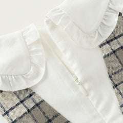 Dave&Bella Toddler Girls Autumn Breathable Cotton Grey White Plaid Party Dress