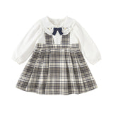 Dave&Bella Toddler Girls Breathable Cotton Grey White Plaid Party Dress