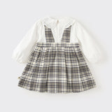 Dave&Bella Toddler Girls Breathable Cotton Grey White Plaid Party Dress