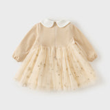 Dave&Bella Toddler Girls Apricot-yellow Delicate Mesh Princess Dress(wallet bag)